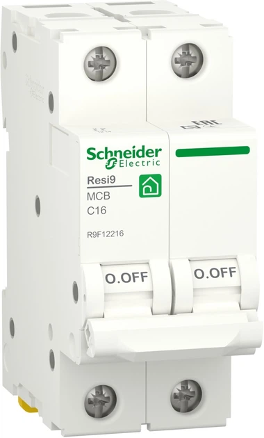 Автоматичний вимикач 2-полюсний Schneider Electric RESI9 2P 16A C 6 kA R9F12216 - Фото 1 Автоматичний вимикач 2-полюсний Schneider Electric RESI9 2P 16A C 6 kA R9F12216 - зображення 1