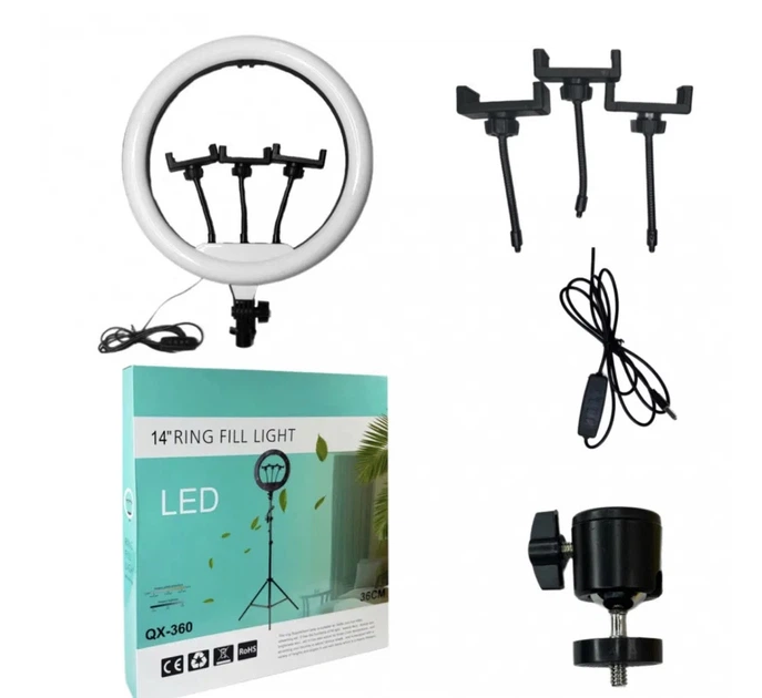 Лампа Кільцева LED Fill Light CH QX-360 36см на USB кабель 5W 3500-6500К - Фото 3 Лампа Кільцева LED Fill Light CH QX-360 36см на USB кабель 5W 3500-6500К - изображение 3