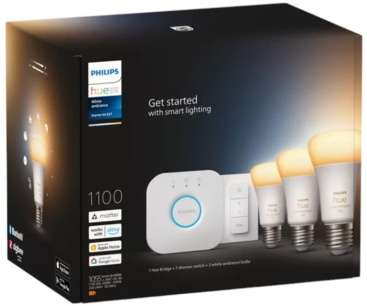 Zestaw startowy Philips Hue White Starter kit: 3 x E27 smart bulbs (800) + Dimmer switch (8719514291232) - obraz 4