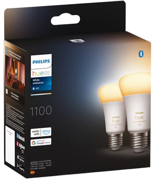 Лампа LED Philips Hue White Ambiance A60 E27 smart bulb 1100  2 шт (8719514291256) - зображення 4