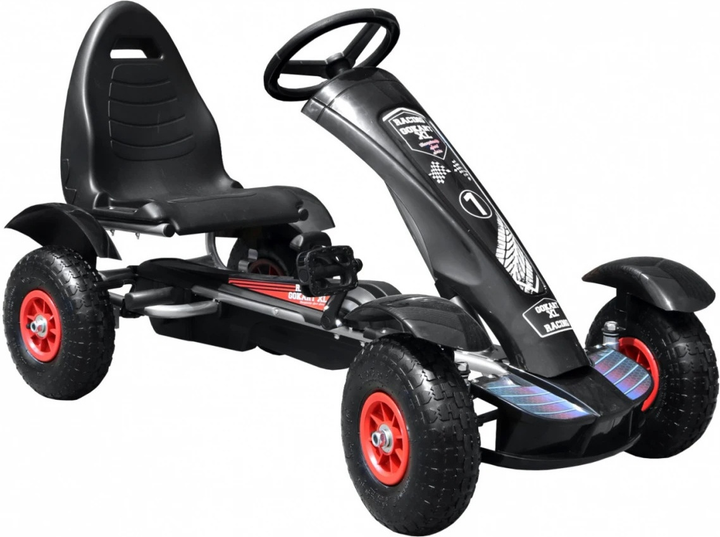 Картинг педальний Ramiz Racing XL для дітей 3+ Чорний + Надувні колеса + Регулювання сидіння + Вільний хід (5903864909678) - зображення 3