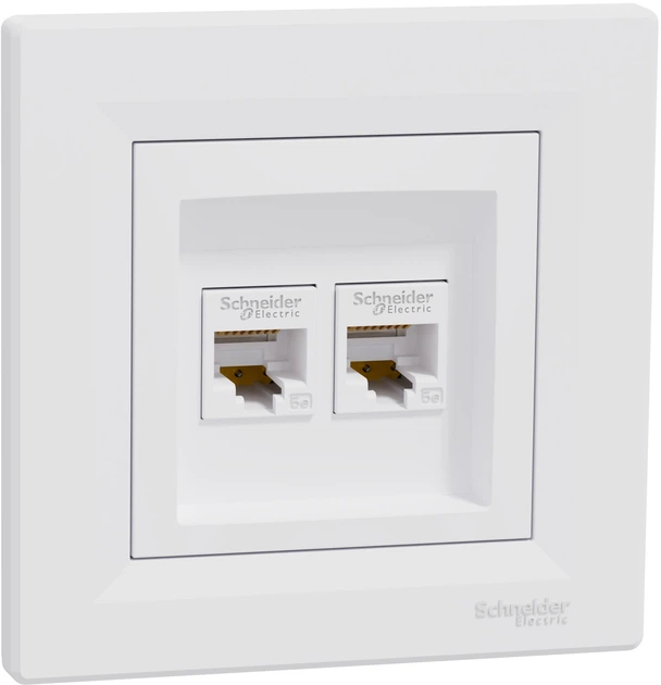 Розетка комп'ютерна Schneider Electric Asfora Electric RJ45 UTP кат. 5Е подвійна Біла EPH4400121 - Фото 1 Розетка комп'ютерна Schneider Electric Asfora Electric RJ45 UTP кат. 5Е подвійна Біла EPH4400121 - изображение 1