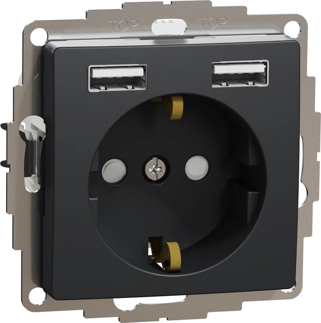 Розетка Schneider Electric Sedna Design з заземленням + 2 USB тип А Чорний SDD114052 - Фото 1 Розетка Schneider Electric Sedna Design з заземленням + 2 USB тип А Чорний SDD114052 - изображение 1