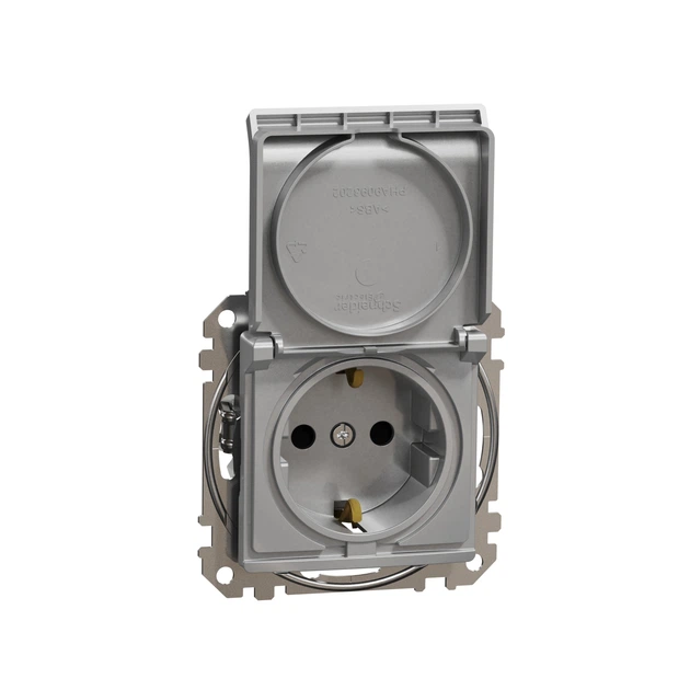Розетка Schneider Electric Sedna Design з заземленням зі шторками та кришкою Алюміній SDD113024 - зображення 3