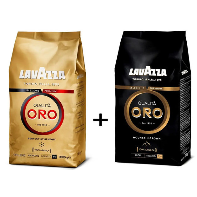 Набор кави в зернах Lavazza Qualita Oro 1 кг та Lavazza Oro Mountain Grown 1 кг - зображення 1