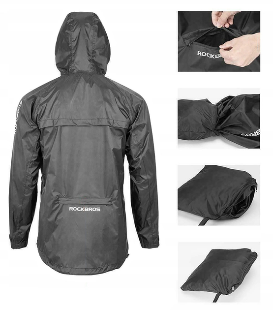 Kurtka przeciwdeszczowa RockBros YPY013BK4XL oddychająca wiatroodporna XXXXL Black (5907769361944) - obraz 3