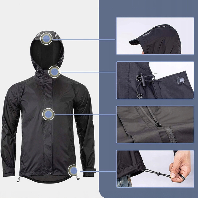 Kurtka przeciwdeszczowa RockBros YPY013BK4XL oddychająca wiatroodporna XXXXL Black (5907769361944) - obraz 4