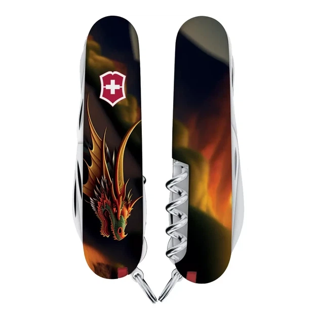 Складной нож Victorinox Huntsman с изображением дракона 15 функций для активного отдыха и туризма - изображение 2