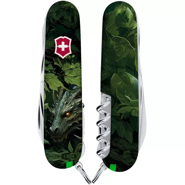 Складаний ніж Victorinox Huntsman Zodiac зелений дерев'яний дракон для активного відпочинку 15 функцій - Фото 2 Складаний ніж Victorinox Huntsman Zodiac зелений дерев'яний дракон для активного відпочинку 15 функцій - зображення 2