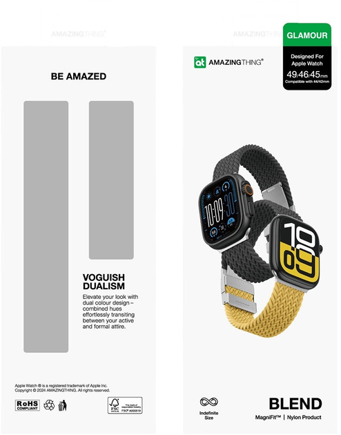Pasek AMAZINGTHING Blend Band do Apple Watch 45 / 46 / 49 mm 2 szt. Yellow-Black (4896238001270) - obraz 8