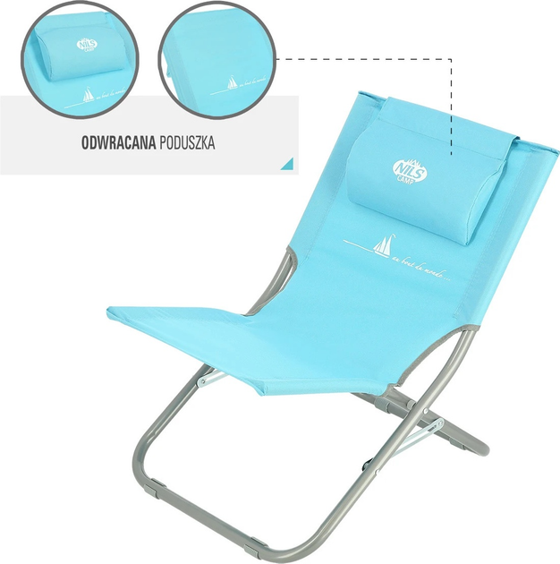 Krzesło plażowe Nils Camp NC3136 z poduszką Niebieskie (5907695593143) - obraz 5