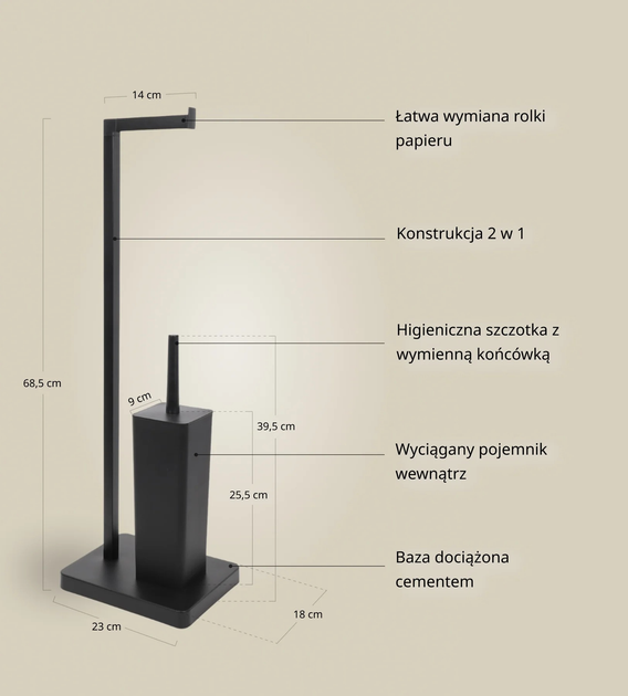 Stojak na papier toaletowy Nuxio Balvo z pojemnikiem na szczotkę Czarny (5902973461534) - obraz 8