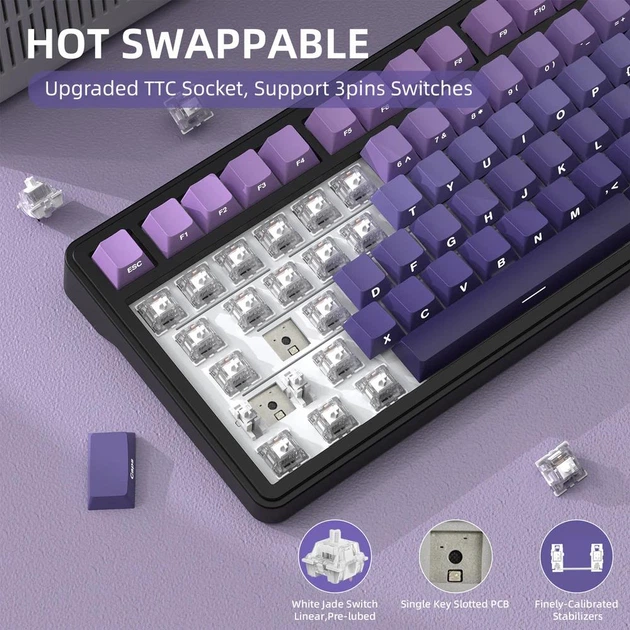 Бездротова ігрова механічна клавітура Attack shark x85 Purple