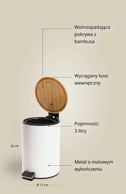Кошик для ванної кімнати Nuxio Zetru з бамбуком 3L Білий (5902973461589) - зображення 14