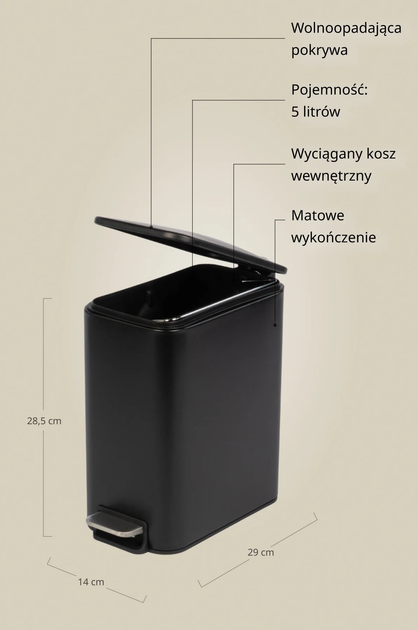 Kosz łazienkowy Nuxio Balvo wąski 5L Czarny (5902973461602) - obraz 12