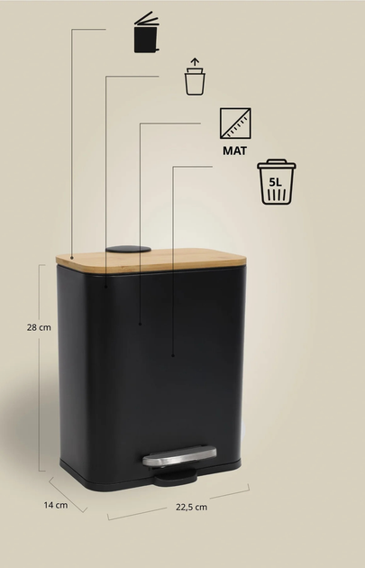 Кошик для ванної кімнати Nuxio Zetru вузький 5L Чорний (5902973461619) - зображення 10