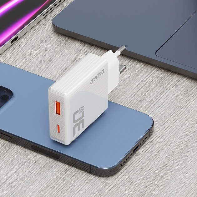 Ładowarka sieciowa Dudao A30EU 30W GaN USB-A / USB-C White (6976625332793) - obraz 5