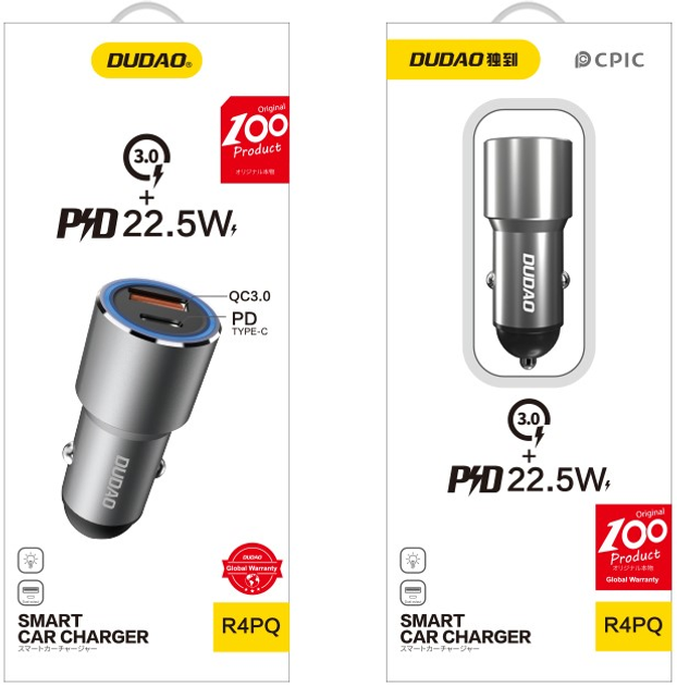 Автомобільний зарядний пристрій Dudao R4PQ USB / USB Typ C PD QC 22.5W Silver (6970379616857) - зображення 5