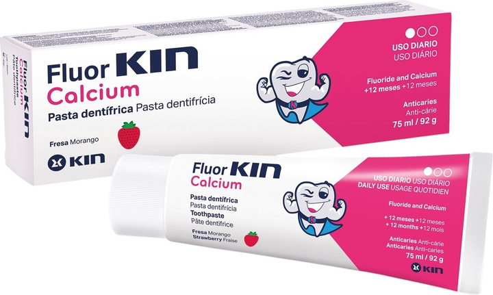 Зубна паста Kin FluorKIN Calcium для дітей зі смаком полуниці 75 мл (8436026215876) - зображення 1