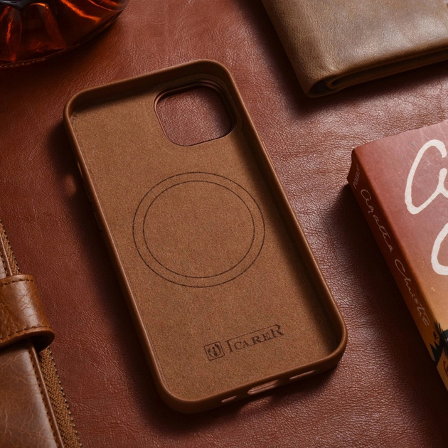 Панель iCarer Real Cowhide Premium Leather Magsafe для Apple iPhone 14 Brown (WMI14220705-BN) - зображення 14