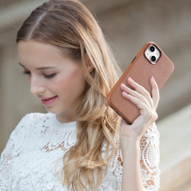 Панель iCarer Real Cowhide Premium Leather Magsafe для Apple iPhone 14 Brown (WMI14220705-BN) - зображення 19