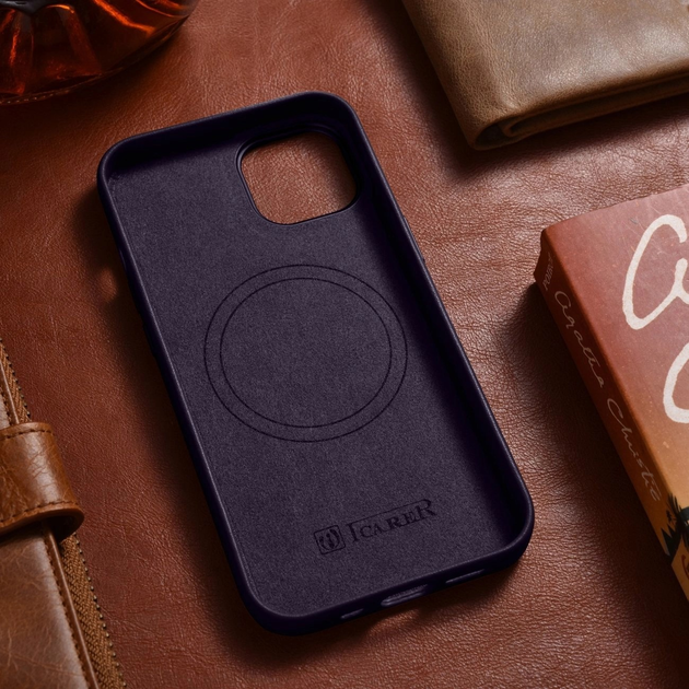 Панель iCarer Real Cowhide Premium Leather Magsafe для Apple iPhone 14 Dark Purple (WMI14220705-DP) - зображення 14