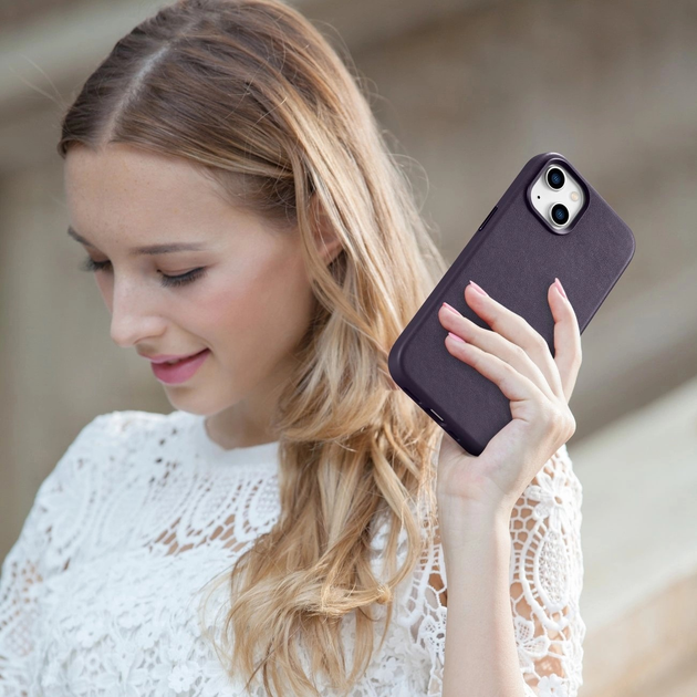 Панель iCarer Real Cowhide Premium Leather Magsafe для Apple iPhone 14 Dark Purple (WMI14220705-DP) - зображення 19