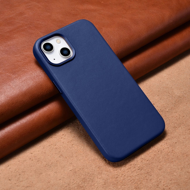 Панель iCarer Real Cowhide Premium Leather Magsafe для Apple iPhone 14 Blue (WMI14220705-BU) - зображення 13