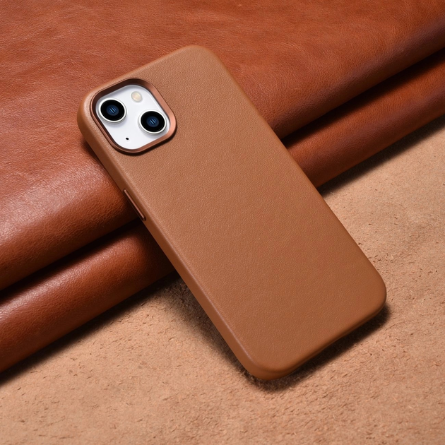 Etui iCarer Real Cowhide Premium Leather Magsafe do Apple iPhone 14 Plus Brown (WMI14220707-BN) - obraz 13