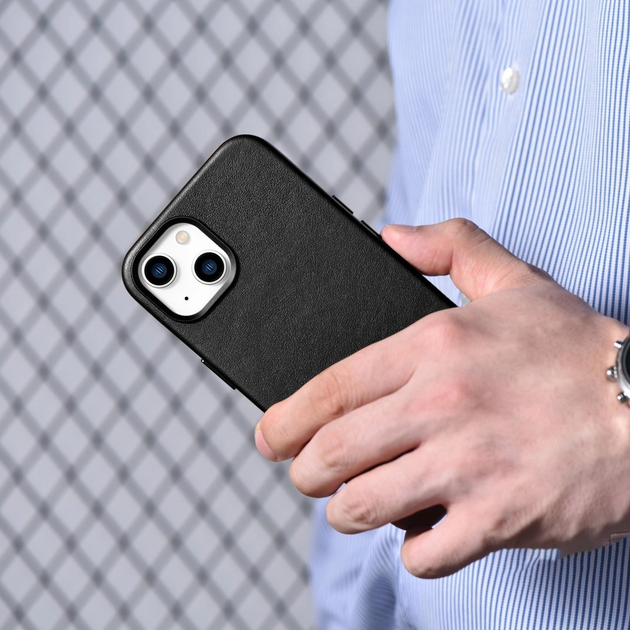 Панель iCarer Real Cowhide Premium Leather Magsafe для Apple iPhone 14 Plus Black (WMI14220707-BK) - зображення 17