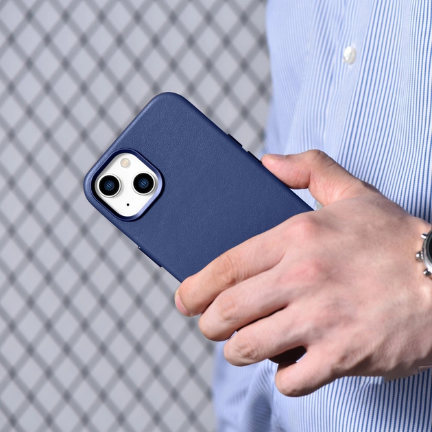 Панель iCarer Real Cowhide Premium Leather Magsafe для Apple iPhone 14 Plus Blue (WMI14220707-BN) - зображення 18