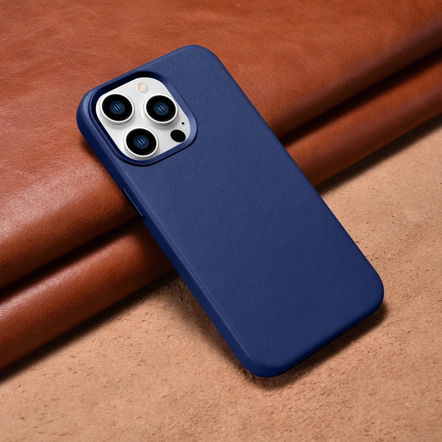 Панель iCarer Real Cowhide Premium Leather Magsafe для Apple iPhone 14 Pro Max Blue (WMI14220708-BU) - зображення 13