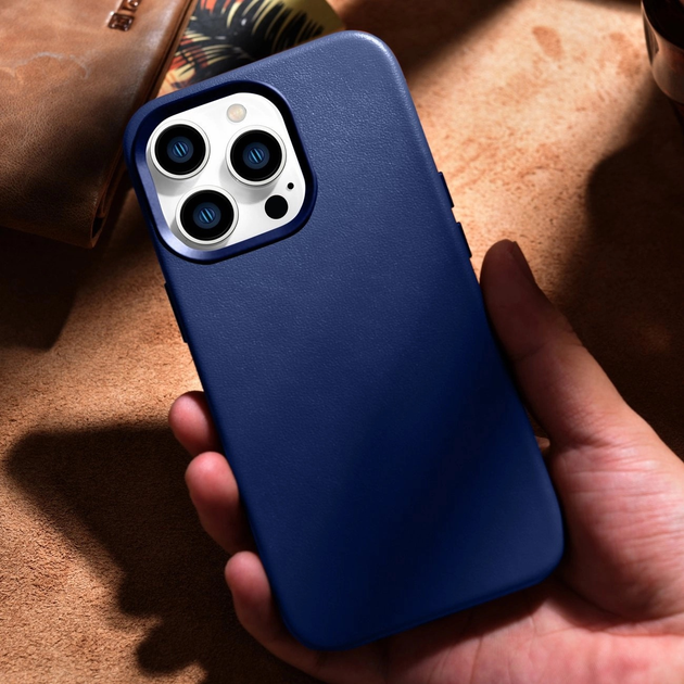 Панель iCarer Real Cowhide Premium Leather Magsafe для Apple iPhone 14 Pro Max Blue (WMI14220708-BU) - зображення 16