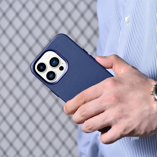 Панель iCarer Real Cowhide Premium Leather Magsafe для Apple iPhone 14 Pro Max Blue (WMI14220708-BU) - зображення 18
