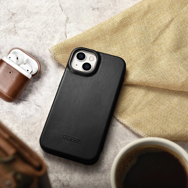Чохол-книжка iCarer Curved Edge Oil Wax Real Leather Folio Case для Apple iPhone 14 Plus Black (AKI14220707-BK) - зображення 18