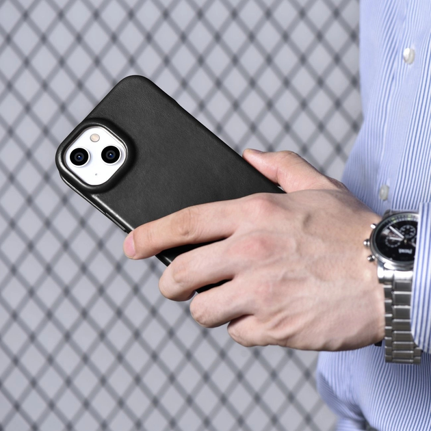 Чохол-книжка iCarer Curved Edge Oil Wax Real Leather Folio Case для Apple iPhone 14 Plus Black (AKI14220707-BK) - зображення 20