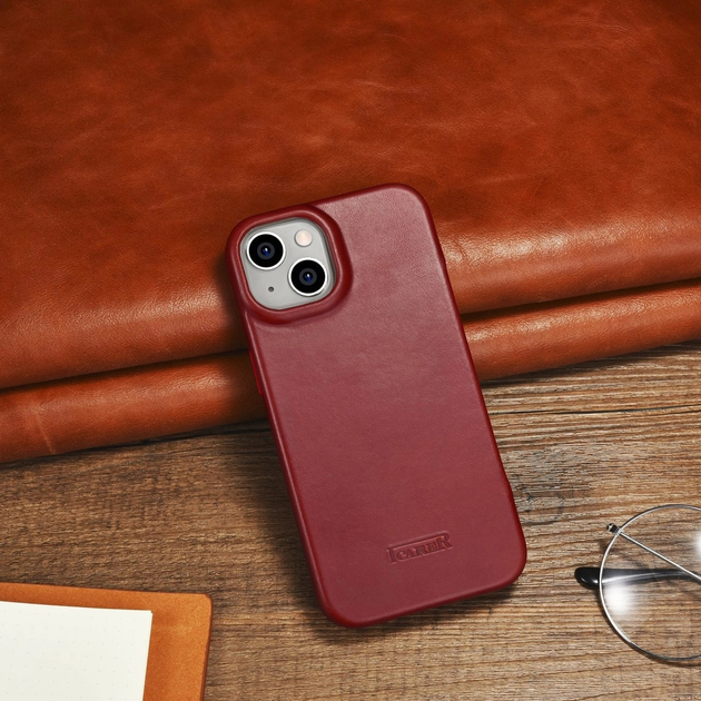 Чохол-книжка iCarer Curved Edge Oil Wax Real Leather Folio Case для Apple iPhone 14 Plus Red (AKI14220707-RD) - зображення 17