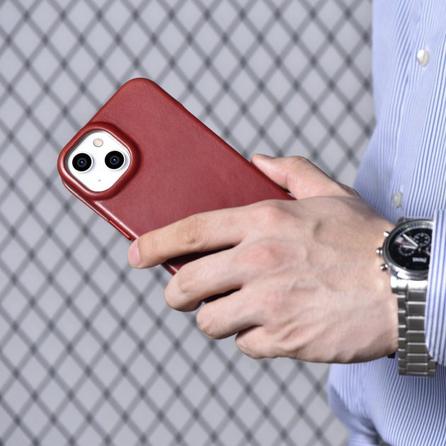 Чохол-книжка iCarer Curved Edge Oil Wax Real Leather Folio Case для Apple iPhone 14 Plus Red (AKI14220707-RD) - зображення 20
