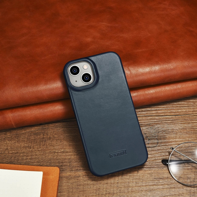 Чохол-книжка iCarer Curved Edge Oil Wax Real Leather Folio Case для Apple iPhone 14 Plus Navy Blue (AKI14220707-BU) - зображення 17