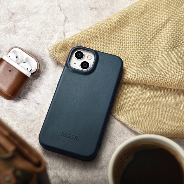 Чохол-книжка iCarer Curved Edge Oil Wax Real Leather Folio Case для Apple iPhone 14 Plus Navy Blue (AKI14220707-BU) - зображення 18