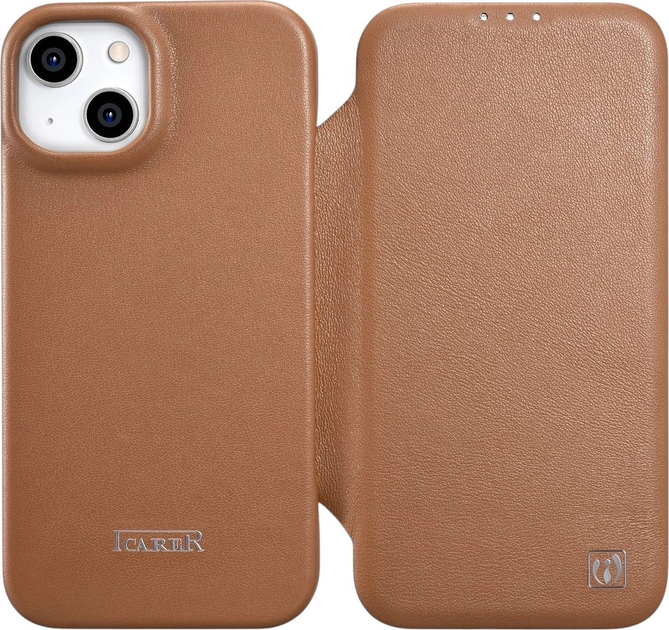 Чохол-книжка iCarer Curved Edge Real Cowhide Premium Leather Folio Case для Apple iPhone 14 Plus Brown (WMI14220715-BN) - зображення 1