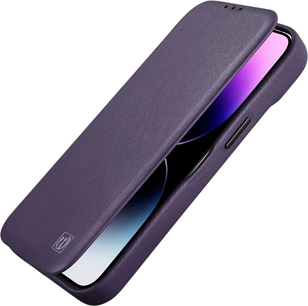Чохол-книжка iCarer Curved Edge Real Cowhide Premium Leather Folio Case для Apple iPhone 14 Plus Dark Purple (WMI14220715-BN) - зображення 7