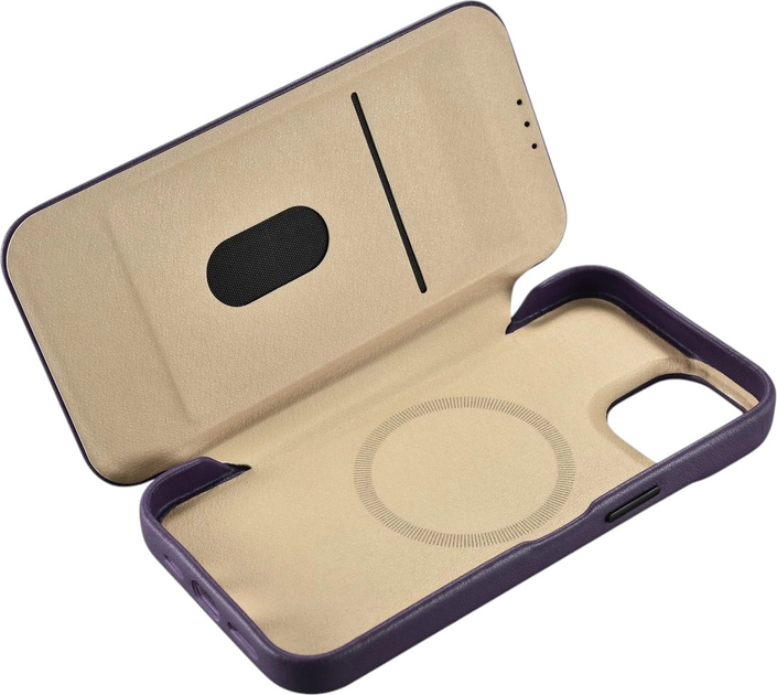Чохол-книжка iCarer Curved Edge Real Cowhide Premium Leather Folio Case для Apple iPhone 14 Plus Dark Purple (WMI14220715-BN) - зображення 14
