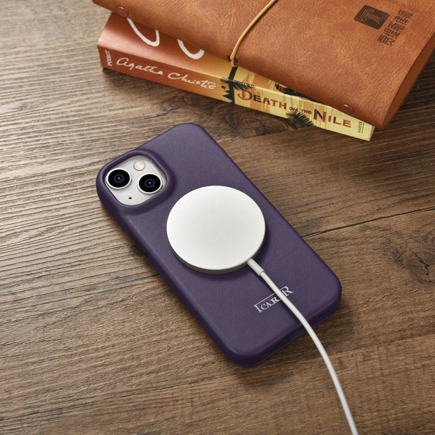 Чохол-книжка iCarer Curved Edge Real Cowhide Premium Leather Folio Case для Apple iPhone 14 Plus Dark Purple (WMI14220715-BN) - зображення 17