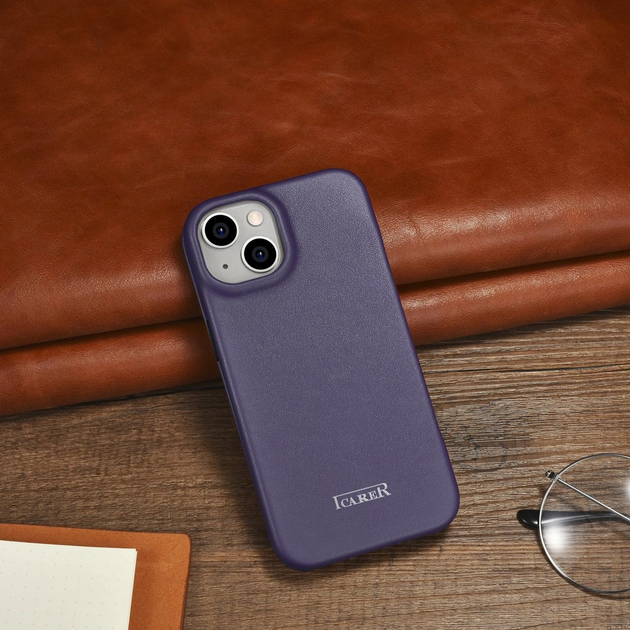 Чохол-книжка iCarer Curved Edge Real Cowhide Premium Leather Folio Case для Apple iPhone 14 Plus Dark Purple (WMI14220715-BN) - зображення 18