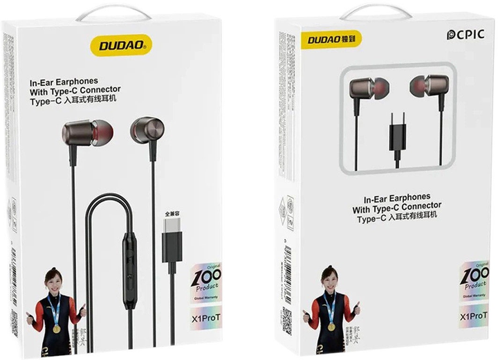 Навушники Dudao X1PROT In-Ear USB-C Black (6973687247362) - зображення 2