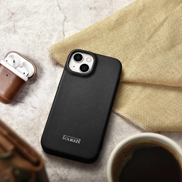 Etui z klapką iCarer Curved Edge Real Cowhide Premium Leather Folio Case do Apple iPhone 14 Plus Black (WMI14220715-BK) - obraz 19