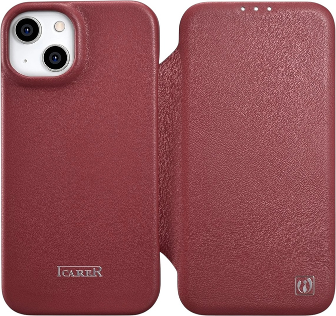 Чохол-книжка iCarer Curved Edge Real Cowhide Premium Leather Folio Case для Apple iPhone 14 Plus Red (WMI14220715-RD) - зображення 1