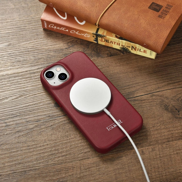 Чохол-книжка iCarer Curved Edge Real Cowhide Premium Leather Folio Case для Apple iPhone 14 Plus Red (WMI14220715-RD) - зображення 17