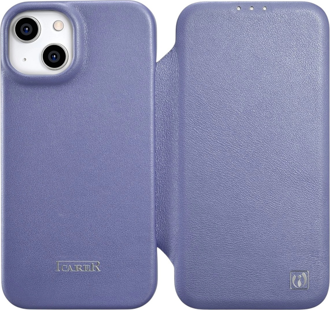 Etui z klapką iCarer Curved Edge Real Cowhide Premium Leather Folio Case do Apple iPhone 14 Plus Light Purple (WMI14220715-LP) - obraz 1